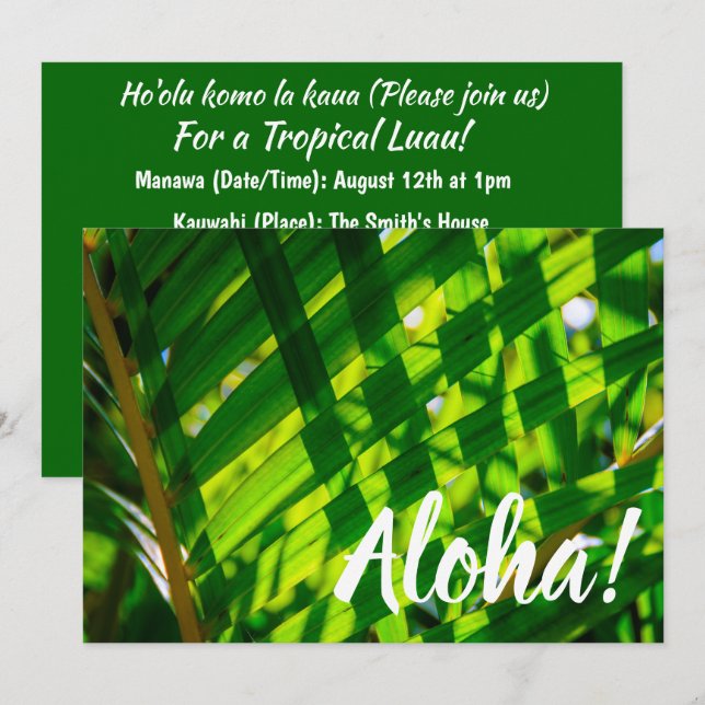 Palm Blätter Kariert, Kapaa, Kauai, Hawaii Einladung (Vorne/Hinten)