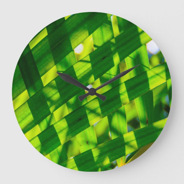 Palm Blätter Kariert, Kapaa, Kauai, Hawaii Große Wanduhr (Vorderseite)