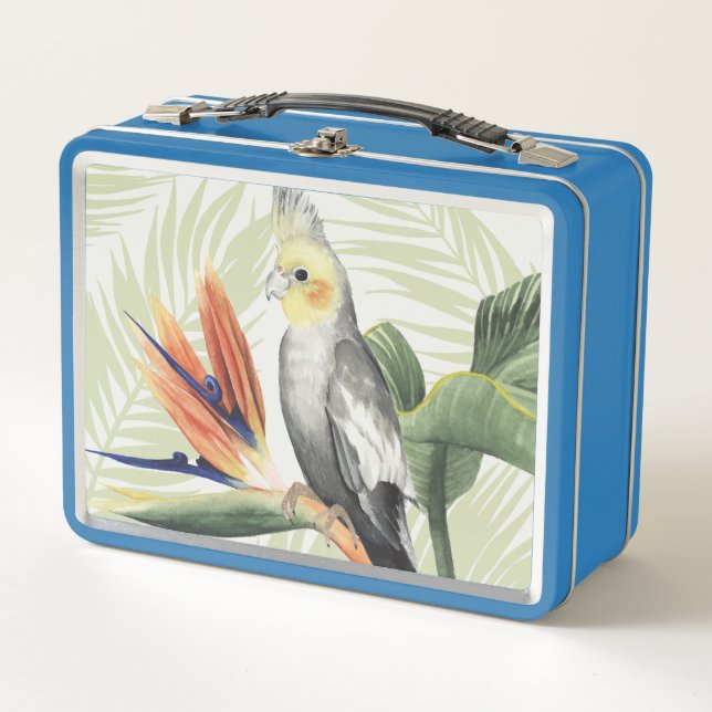 Palm Blätter mit Black Bird Metall Lunch Box (Vorderseite)
