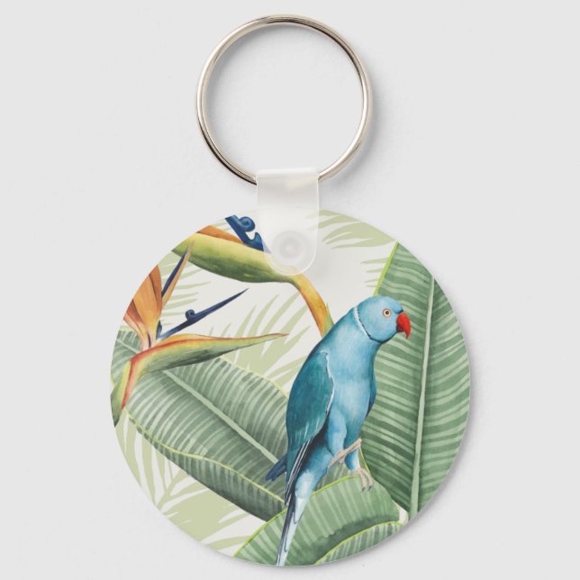 Palm-Blätter mit Blauem Vogel Schlüsselanhänger (Vorderseite)