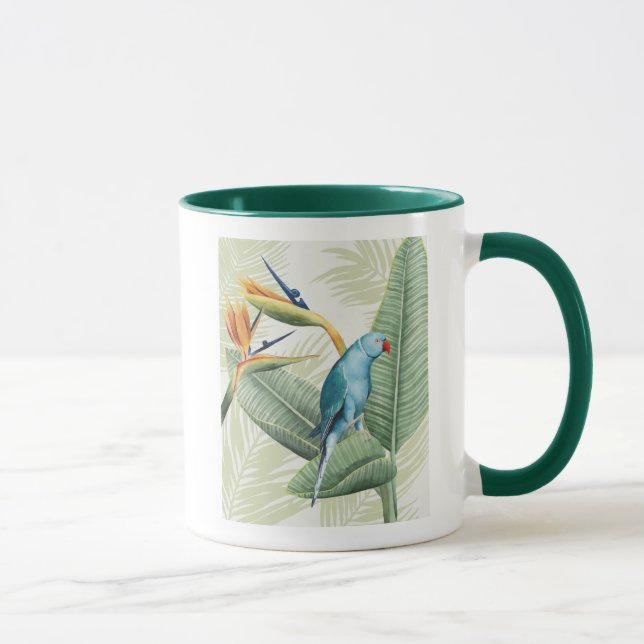 Palm-Blätter mit Blauem Vogel Tasse (Rechts)