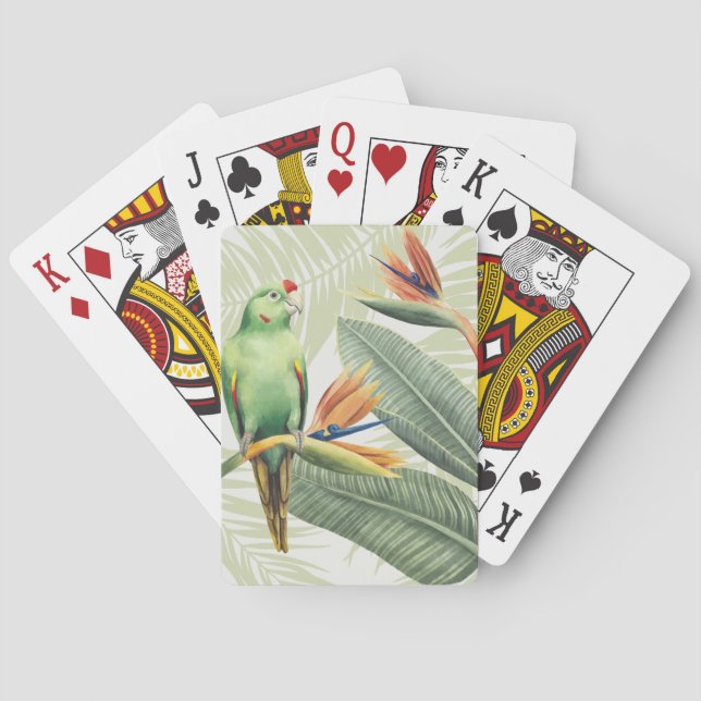 Palm-Blätter mit grünen Vögeln Spielkarten (Rückseite)