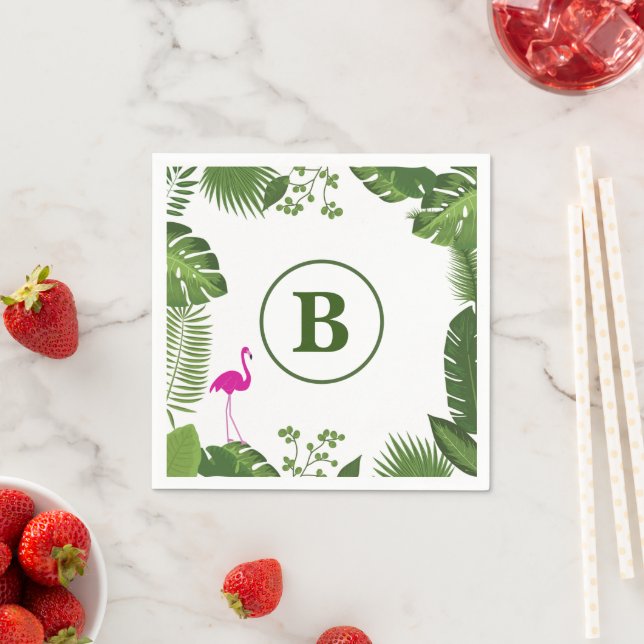 Palm Blätter Mit Monogramm Paper Napkins Serviette (Beispiel)