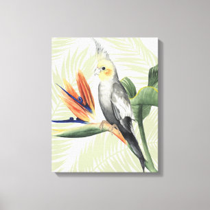 Palm-Blätter mit schwarzem Vogel Leinwanddruck