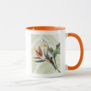 Palm-Blätter mit schwarzem Vogel Tasse