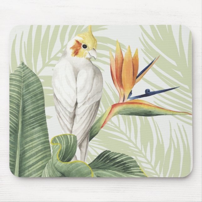 Palm-Blätter mit weißem Vogel Mousepad (Vorne)