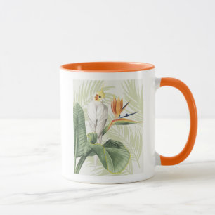 Palm-Blätter mit weißem Vogel Tasse