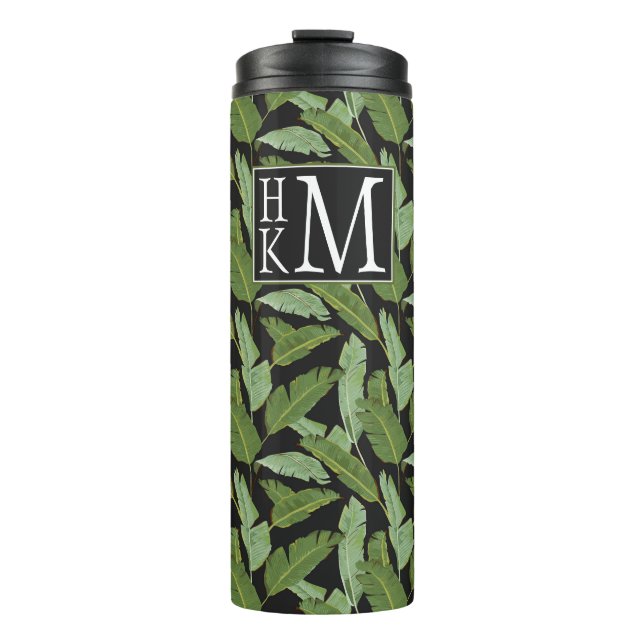 Palm-Blätter | Monogramm Thermosbecher (Vorderseite)
