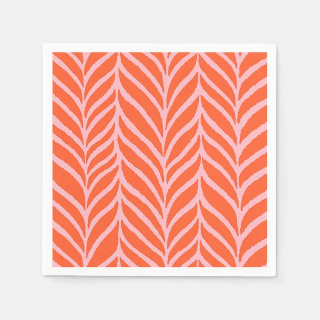 Palm Blätter Muster Orange & Pink Serviette (Vorderseite)