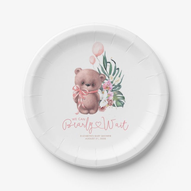 Palm Blätter Orchids Teddy Bear Baby Shower Girl Pappteller (Vorderseite)