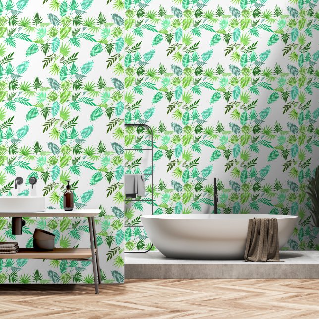 Palm Blätter Peel and Stick Tropical modernen grün Tapete (Badezimmer)