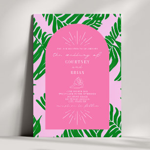 Palm Blätter Rosa & Grüne Seashell Wedding Einladung