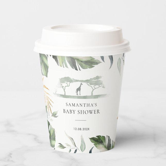 Palm Blätter Safari Giraffe Jungle Babydusche Pappbecher (Vorderseite)