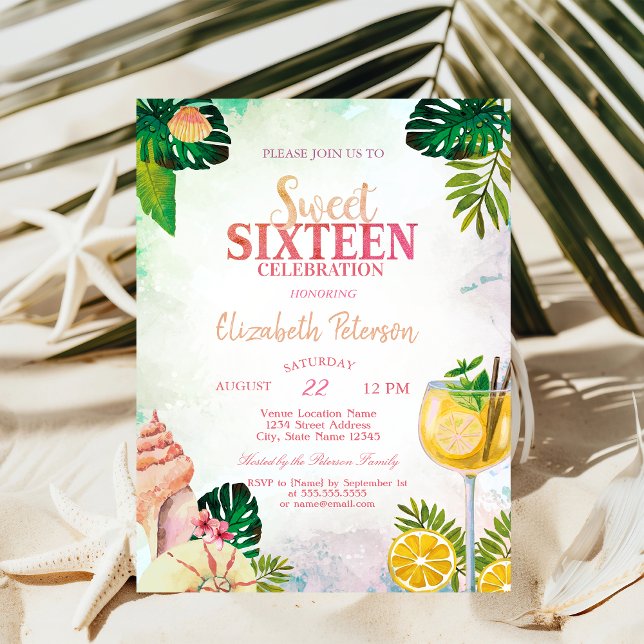 Palm Blätter Seashells Cocktail Sommer Süße 16 Einladung (Von Creator hochgeladen)