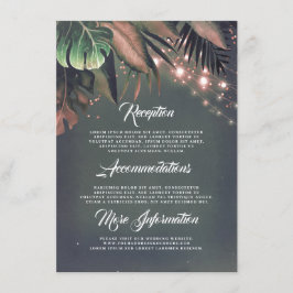 Palm Blätter String Lights Beach Wedding Details Begleitkarte