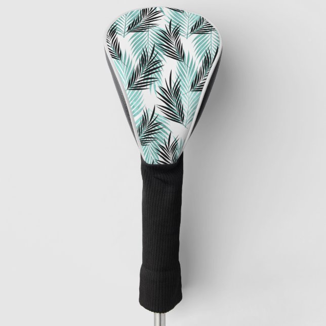 Palm Blätter Tropenbaum Hell Türkis Schwarz Golf Headcover (Vorderseite)