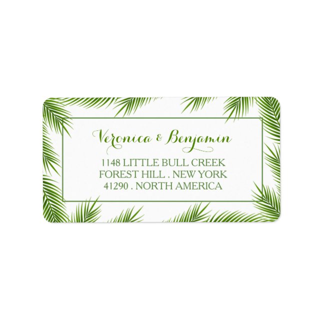 Palm Blätter Tropical Beach Hochzeit Adressaufkleber (Vorne)