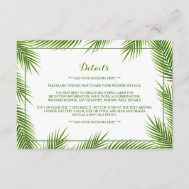 Palm Blätter Tropical Beach Hochzeit Detail Begleitkarte