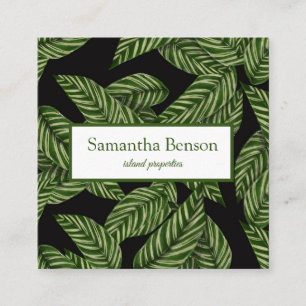 Palm Blätter Tropical Island Green & White Square Quadratische Visitenkarte