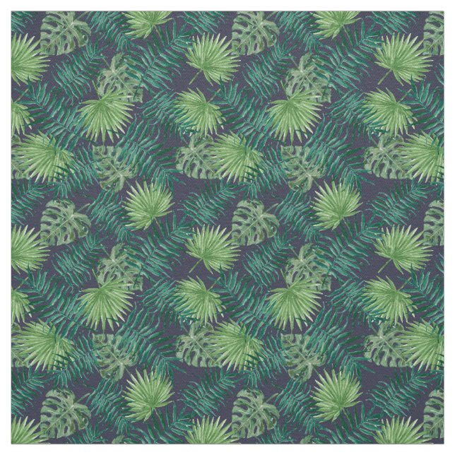 Palm Blätter Tropical Print Navy Gewebe Stoff (Muster)