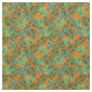 Palm Blätter Tropical Print Orange Fabric Stoff