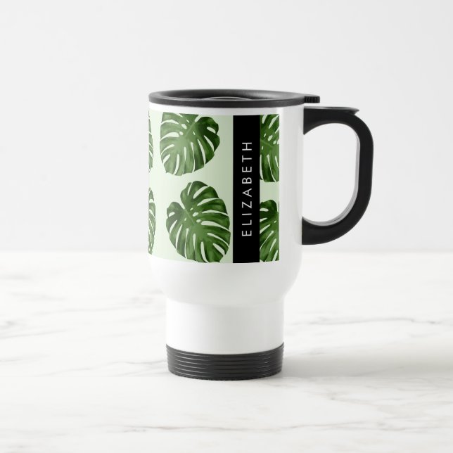 Palm-Blätter, tropisches Muster, Ihr Name Reisebecher (Rechts)