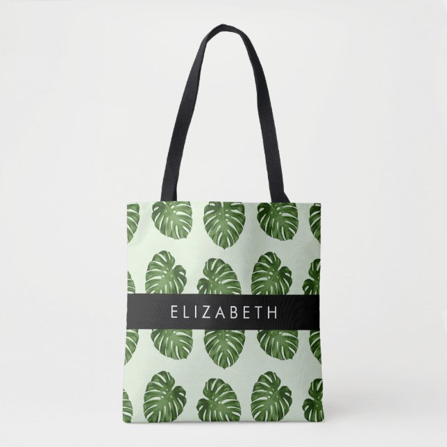 Palm-Blätter, tropisches Muster, Ihr Name Tasche (Vorderseite)