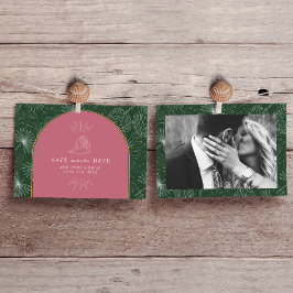 Palm Blätter Tropisches Pink & Green Seashell Foto Save The Date