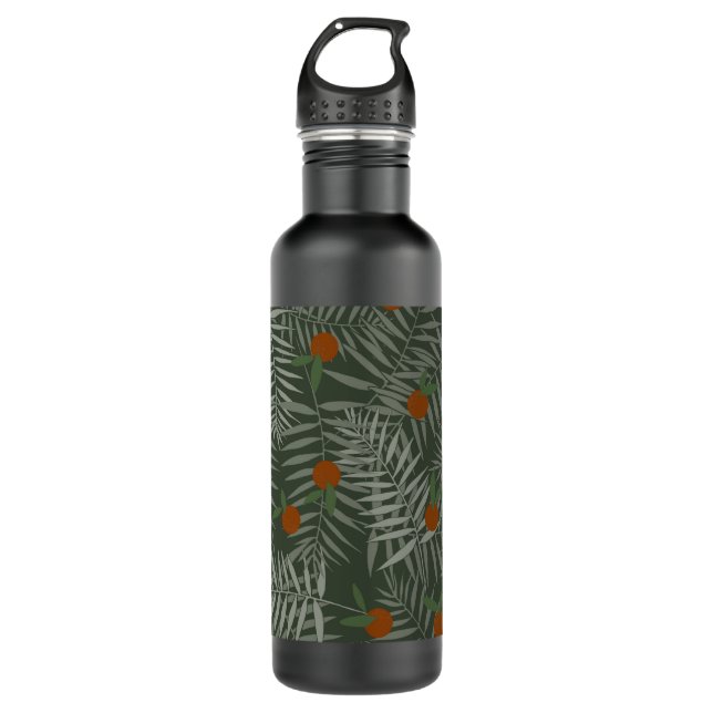 Palm-Blätter und Orangen Edelstahlflasche (Vorderseite)