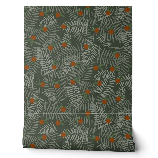 Palm-Blätter und Orangen Tapete (Abrollen)