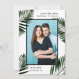 Palm Blätter und Punkte Save the Date Fotokarte