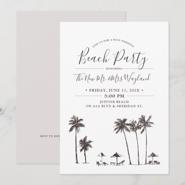 Palm Breeze | Post Wedding Beach Party Einladung (Vorne/Hinten)