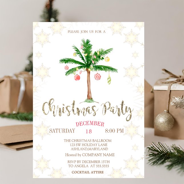 Palm Christmas Tree Snowflakes Company Party Einladung (Von Creator hochgeladen)