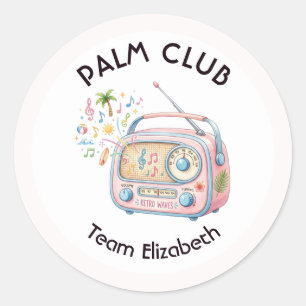 Palm Club Retro Radio Palm Springs Junggesellinnen Runder Aufkleber