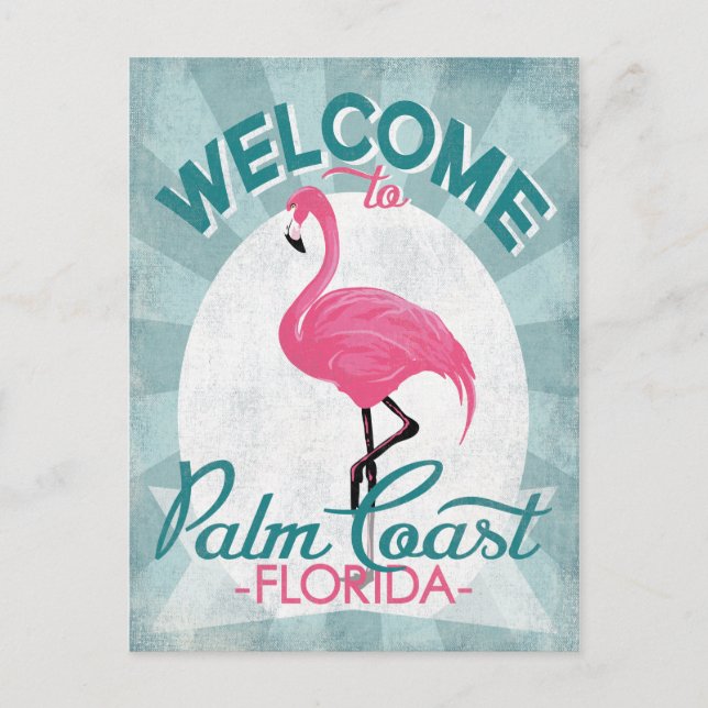 Palm Coast Florida Pink Flamingo Retro Postkarte (Vorderseite)