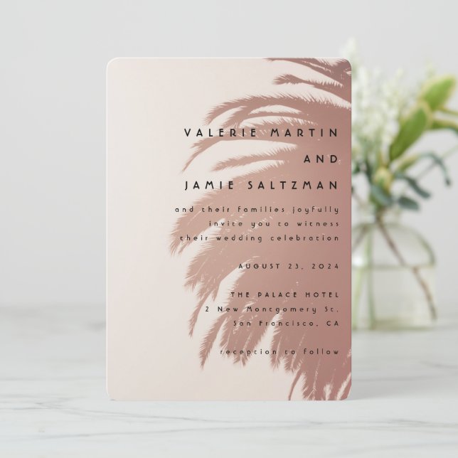 Palm Court wedding invitation Einladung (Stehend Vorderseite)