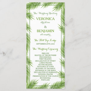 Palm Feuille Tropical Beach Wedding Programme