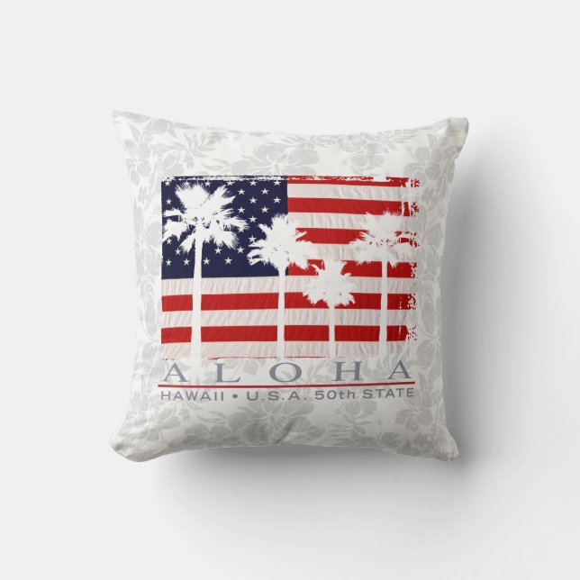 Palm Flag Hawaii Aloha Patriotic Decorative Pillow Kissen (Vorderseite)