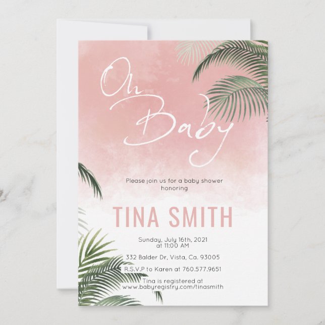 Palm Fronds Hawaiian Tropical Trendy Modern Pink Einladung (Vorderseite)