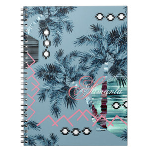 Palm Hawaiian Blue Monogram personalisiert Notizblock
