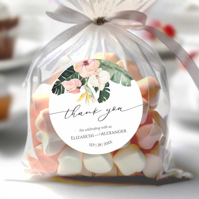 Palm Hibisken Tropical Wedding danke Ihnen Sticker (Von Creator hochgeladen)