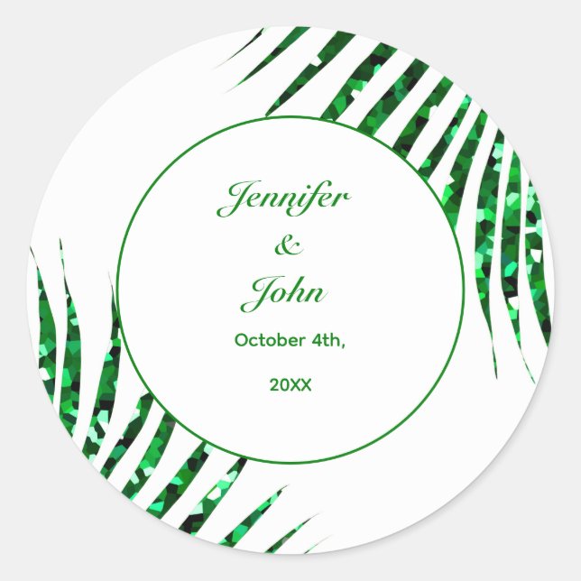 Palm Leaf Emerald Green Glitzer Tropical Wedding Runder Aufkleber (Vorderseite)