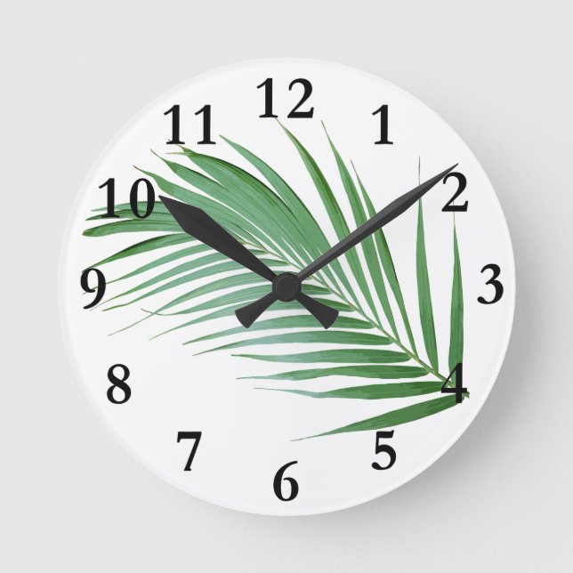 Palm Leaf Frond Botanical Design Clock Runde Wanduhr (Vorderseite)