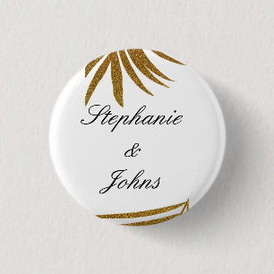Palm Leaf Gold Glitzer Custom Couple Name Tropical Button