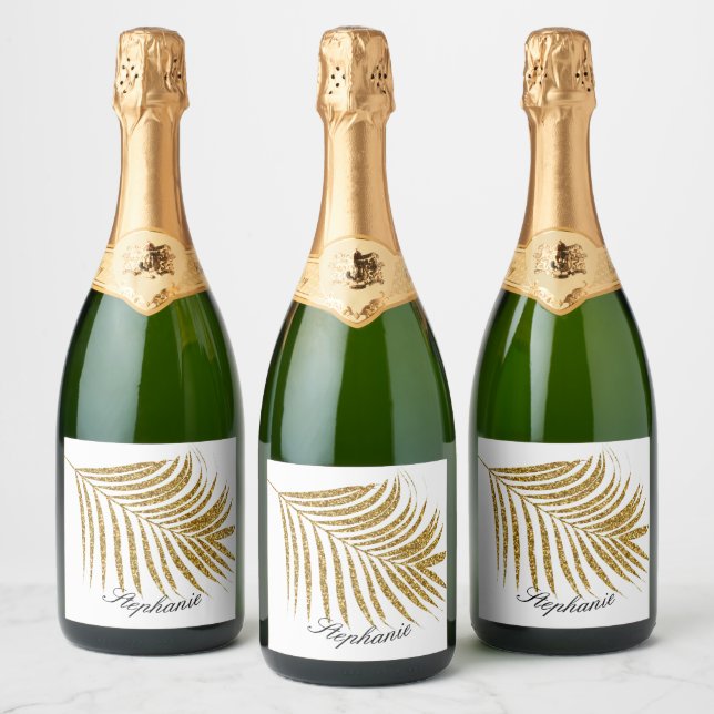 Palm Leaf Gold Glitzer Individuelle Name Niedlich  (Flaschen)