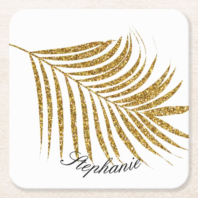 Palm Leaf Gold Glitzer Individuelle Name Niedlich  Rechteckiger Pappuntersetzer (Vorderseite)