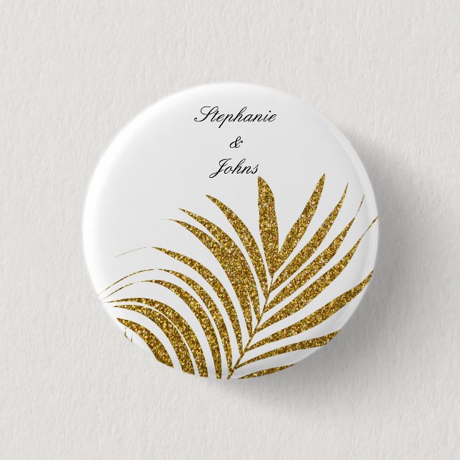 Palm Leaf Gold Glitzer Individuelle Name Trendy We Button (Vorderseite)