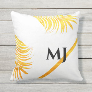 Palm Leaf Gold White Tropical Money Initialen Kissen