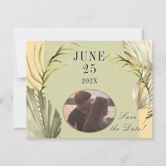 Palm Leaf Green Save the Date Carte postale