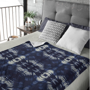 Palm Leaf in Delft Blue Fleecedecke